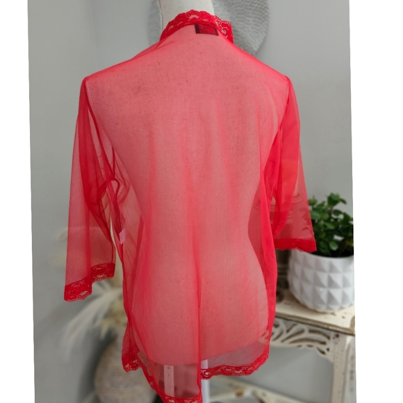 Delicate Intimates Vintage Traffic Jam Red Sheer Lace Trim Open Lingerie Top - Picture 2 of 6